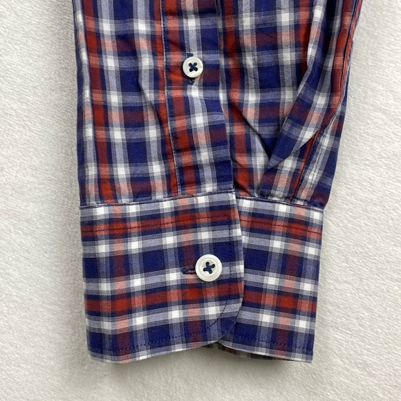 Billy Reid John Standard Cut Plaid Long Sleeve Button Shirt (Blue/White/Orange) - Picture 10 of 16